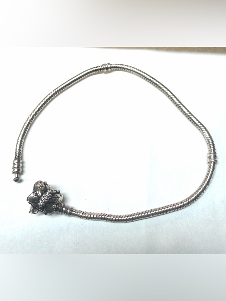 Pandora Silver Bracelet With Decorative Pave Accent Bead - Silver
